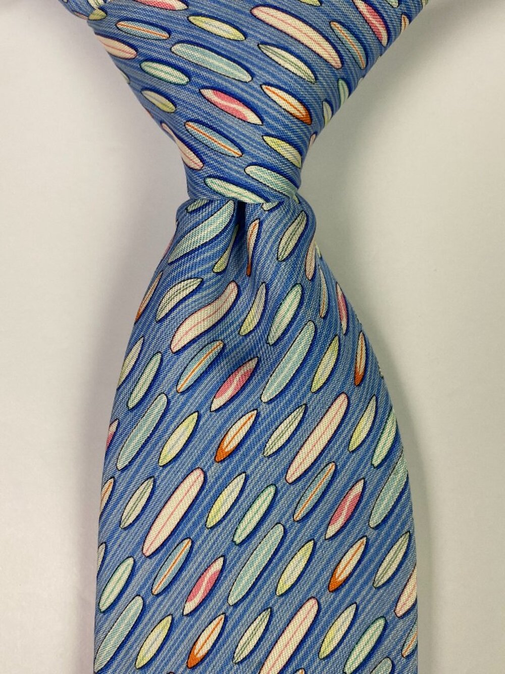Vineyard Vines Tie LONG Surfboards Light Blue Geometric Silk Surf boards XL